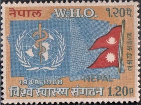 W.H.O. (World Health Organisation) Emblem and Flag of Nepal